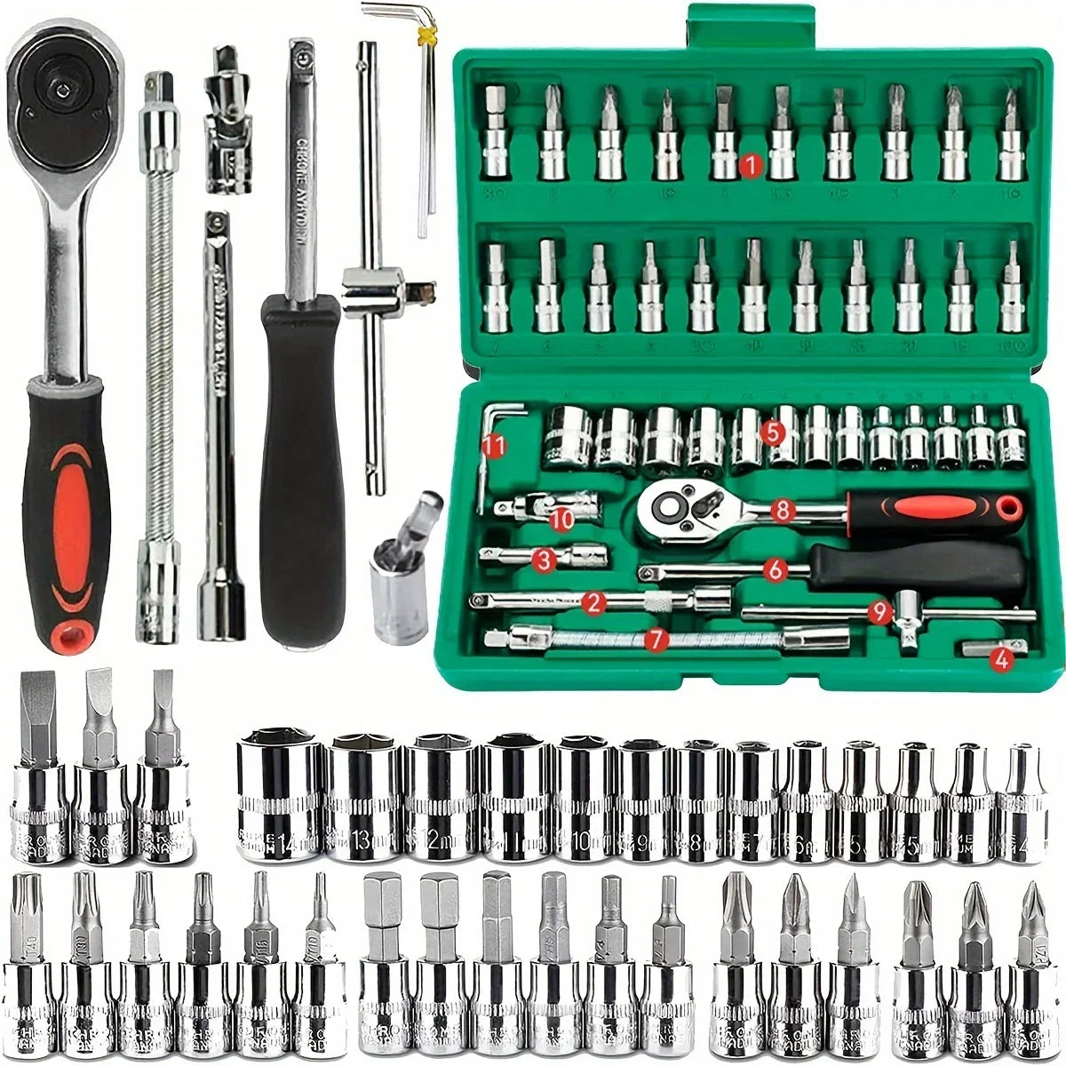 Kit de herramienta de 46/53 llaves, hexagonales metricas y pulgadas