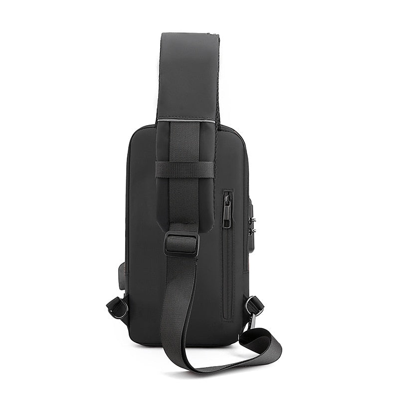 Bolso de pecho para hombre, bandolera impermeable con puerto USB, antirrobo, de viaje, diseño lujoso y moderno.