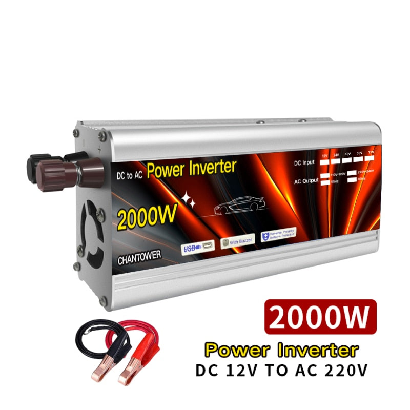 Inversor de corriente para automovil, 12V, 220V, 500W, 1000W, 1500W, 2000W,