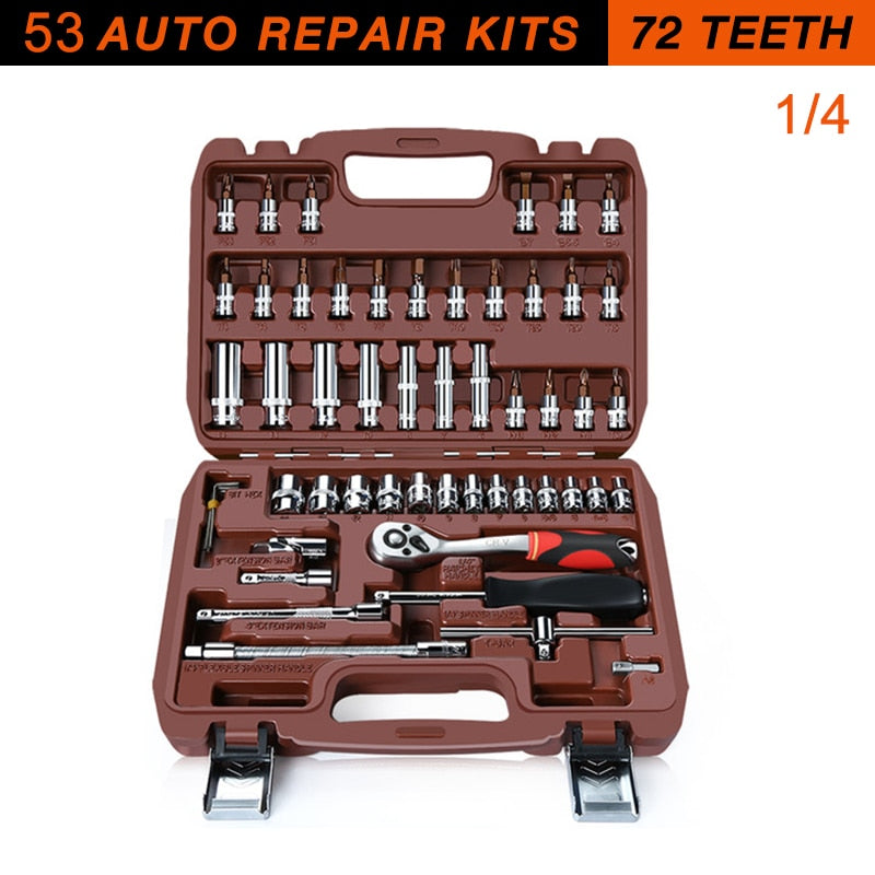 Juego de herramientas de mano para reparación de automóviles, caja de herramientas mecánicas para el hogar, juego de llaves de vaso de 1/4 pulgadas, Kit de reparación de destornillador de trinquete
