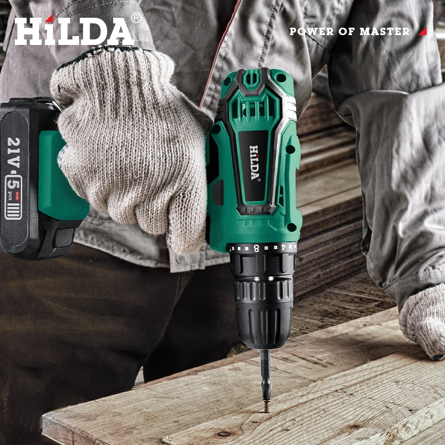 HILDA-taladro eléctrico inalámbrico, destornillador con batería de litio, herramientas eléctricas