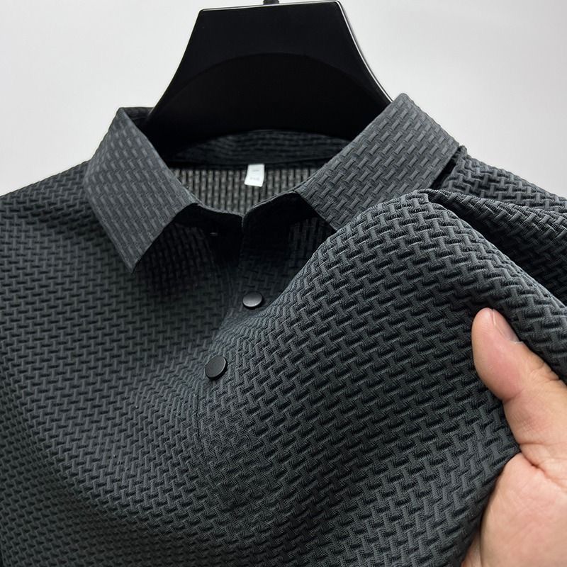 Polo de manga corta para hombre, camiseta transpirable de seda de hielo, ropa de marca, moda de negocios, Lop-up, novedad de verano