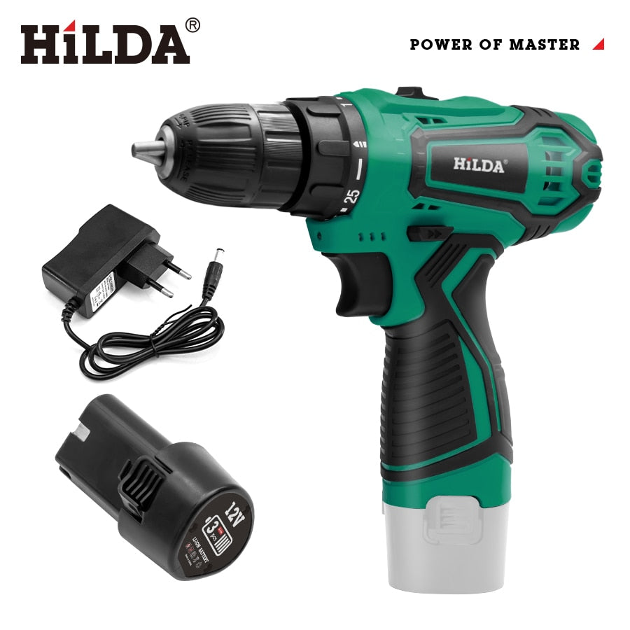 HILDA-taladro eléctrico inalámbrico, destornillador con batería de litio, herramientas eléctricas
