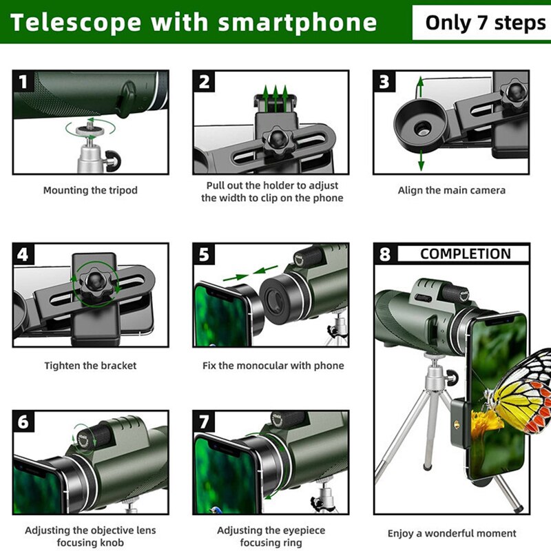 Telescopio portátil con zoom HD de 5000m, plegable, larga distancia, potente para caza, deportes, acampara al aire libre, viajes.