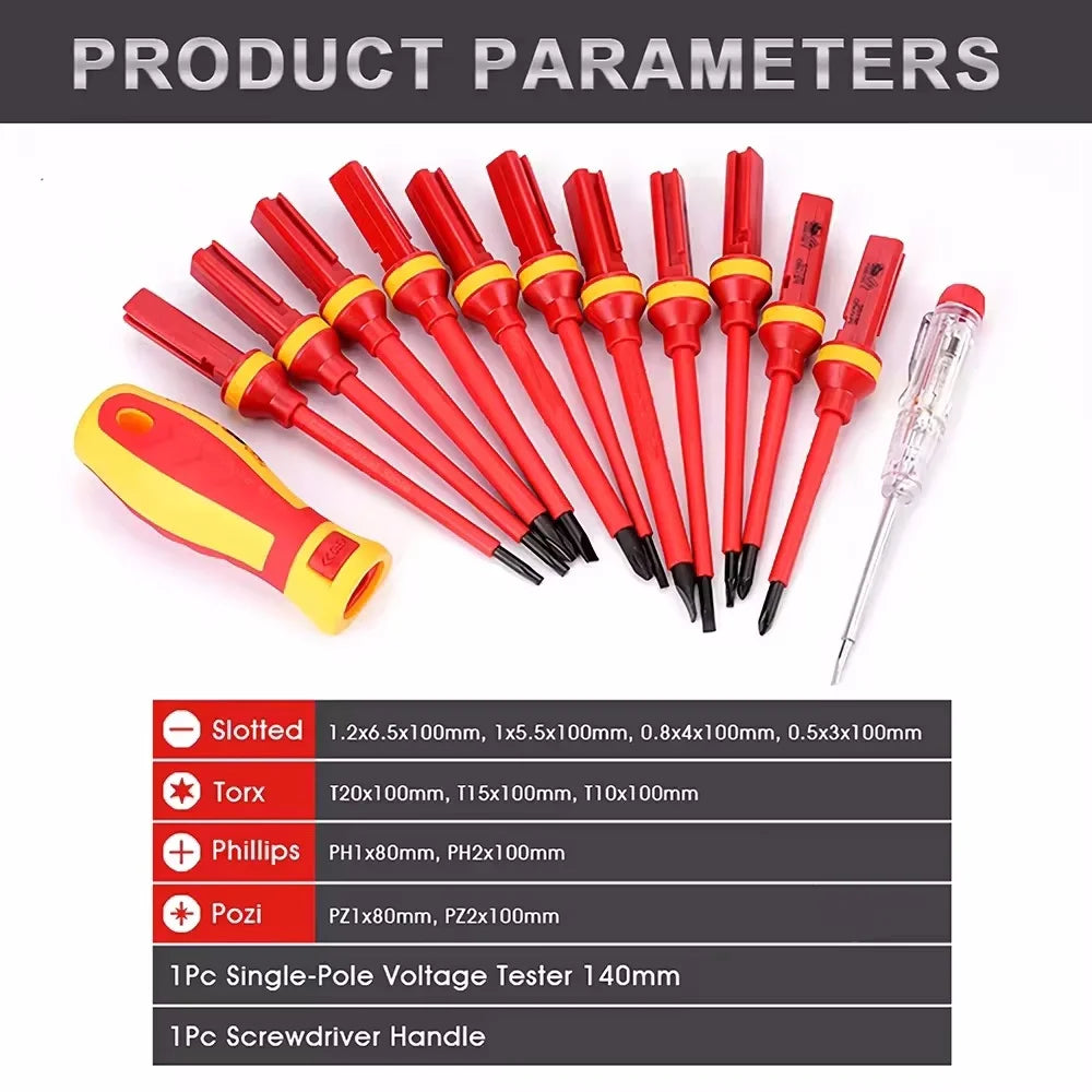 Kit de herramientas para electricista, 13 piezas, destornilladores aislados intercambiables con puntas ranuradas magnéticas 1000V
