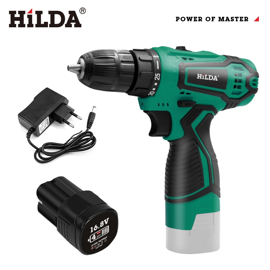 HILDA-taladro eléctrico inalámbrico, destornillador con batería de litio, herramientas eléctricas