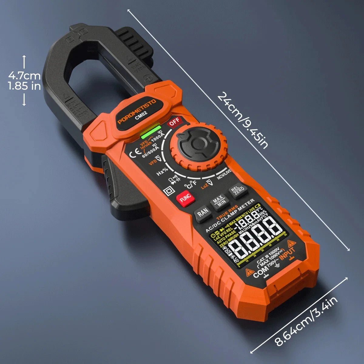 Pinza Amperimétrica digital CMO2 Pro, 1000A, 1000V CA, CC, alicates, amperímetro, voltímetro VFD, REL, comprobador de condensadores y OHMs