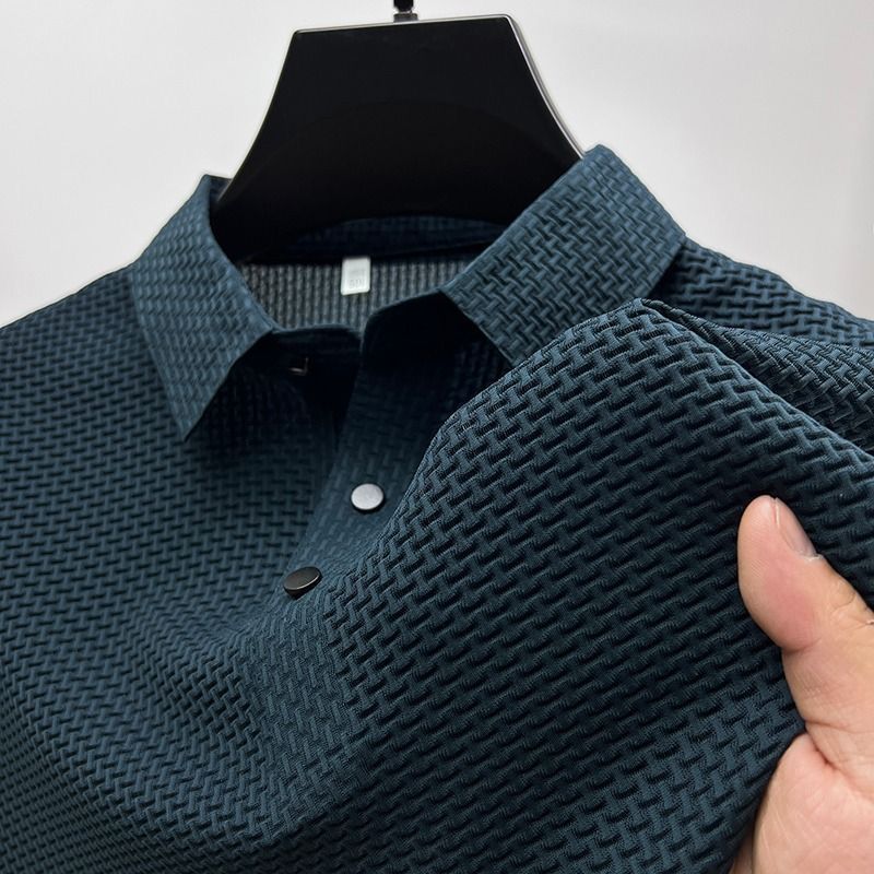 Polo de manga corta para hombre, camiseta transpirable de seda de hielo, ropa de marca, moda de negocios, Lop-up, novedad de verano