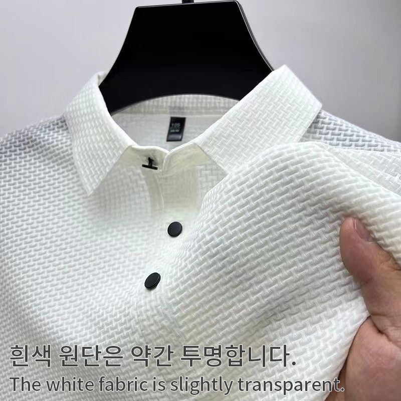 Polo de manga corta para hombre, camiseta transpirable de seda de hielo, ropa de marca, moda de negocios, Lop-up, novedad de verano