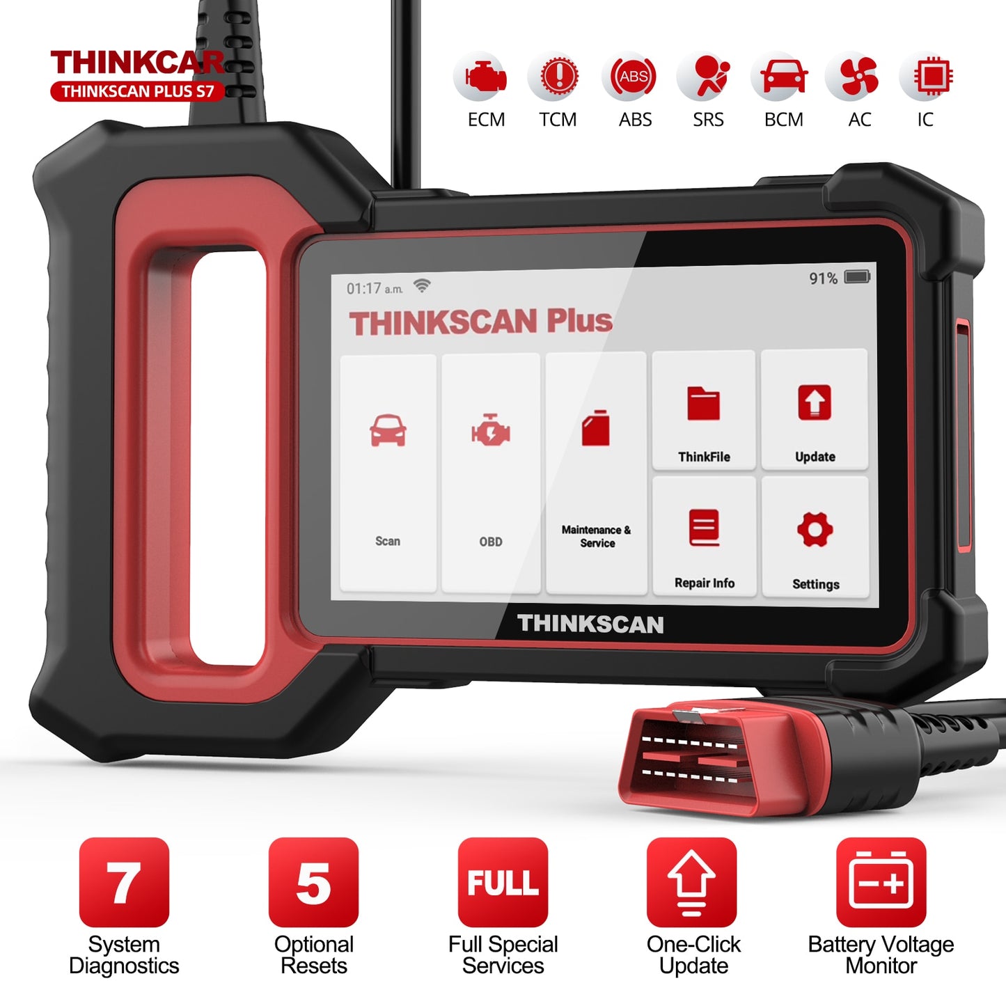 THINKSCAN PLUS-herramientas de diagnóstico OBD2 para coche, escáner automático con lector de código de reinicio, ABS, SRS, ECM, TCM, BCM, IC, AC, S4/S6/S7