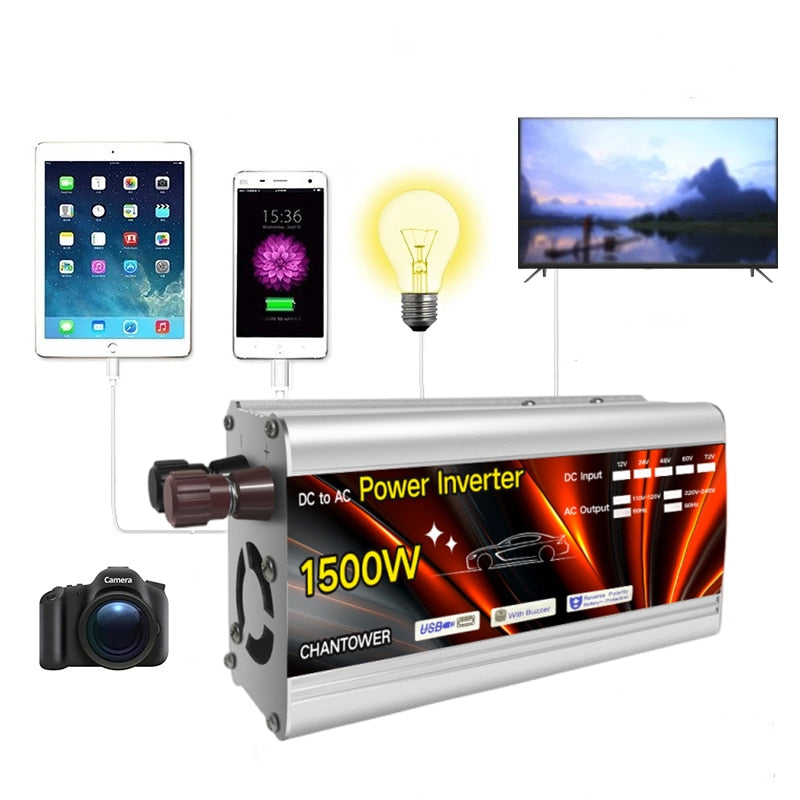 Inversor de corriente para automovil, 12V, 220V, 500W, 1000W, 1500W, 2000W,