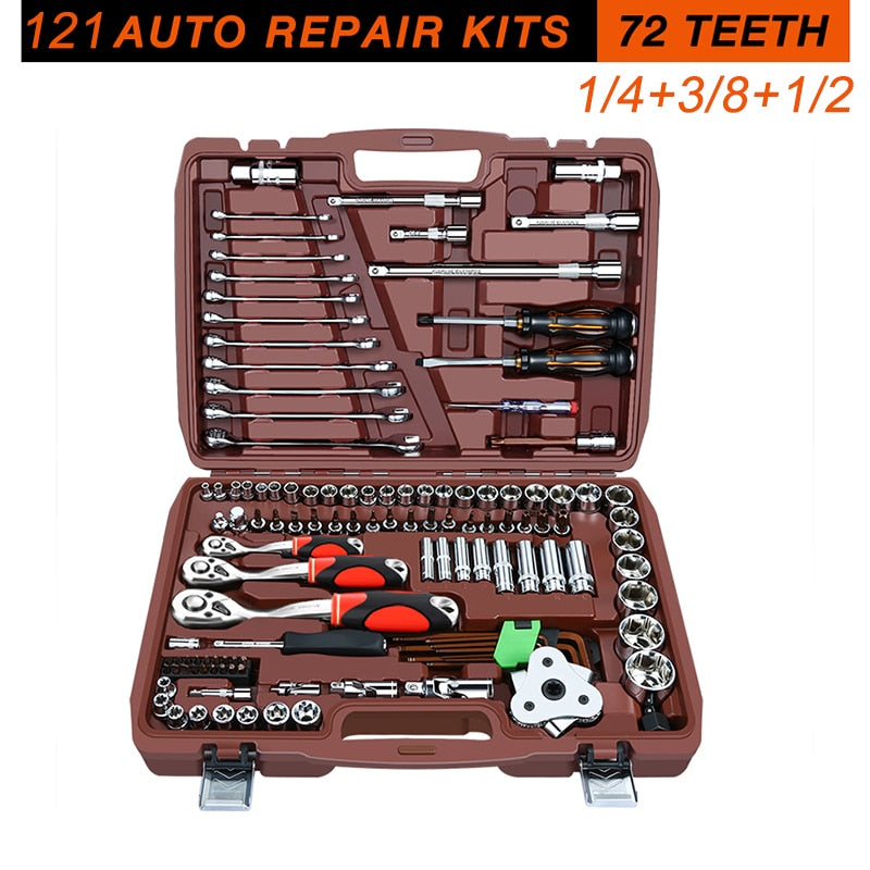 Juego de herramientas de mano para reparación de automóviles, caja de herramientas mecánicas para el hogar, juego de llaves de vaso de 1/4 pulgadas, Kit de reparación de destornillador de trinquete