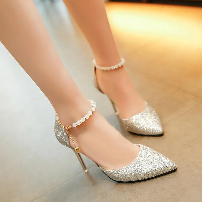 Marlisasa-zapatos de tacón alto para mujer, calzado de fiesta plateado, brillante, dorado, para novia, Sexy