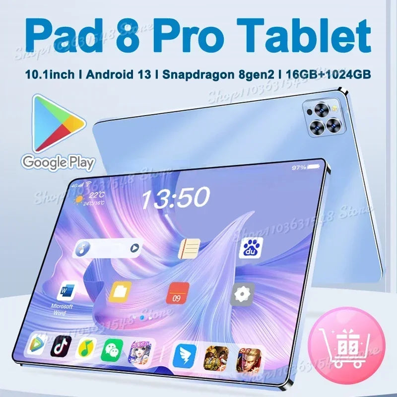 TabletPad 8Pro de 10.1" Android 13, procesador snapdragon 8Gen2, 5G doble SIM, WiFi, pantalla completa HD