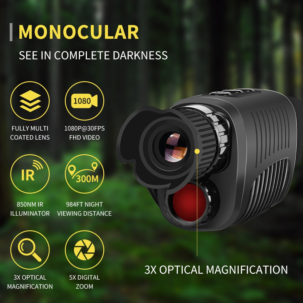 Dispositivo monocular de visión nocturna 1080HD infrarrojo zoom digital 5x, telescopio de caza al aire libre, día o noche, dual 100%, oscuridad 300m de alcance.