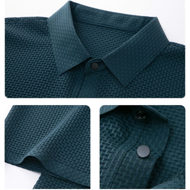Polo de manga corta para hombre, camiseta transpirable de seda de hielo, ropa de marca, moda de negocios, Lop-up, novedad de verano
