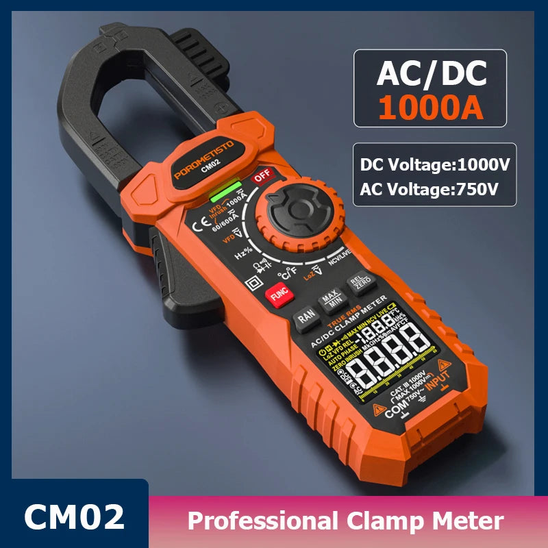 Pinza Amperimétrica digital CMO2 Pro, 1000A, 1000V CA, CC, alicates, amperímetro, voltímetro VFD, REL, comprobador de condensadores y OHMs