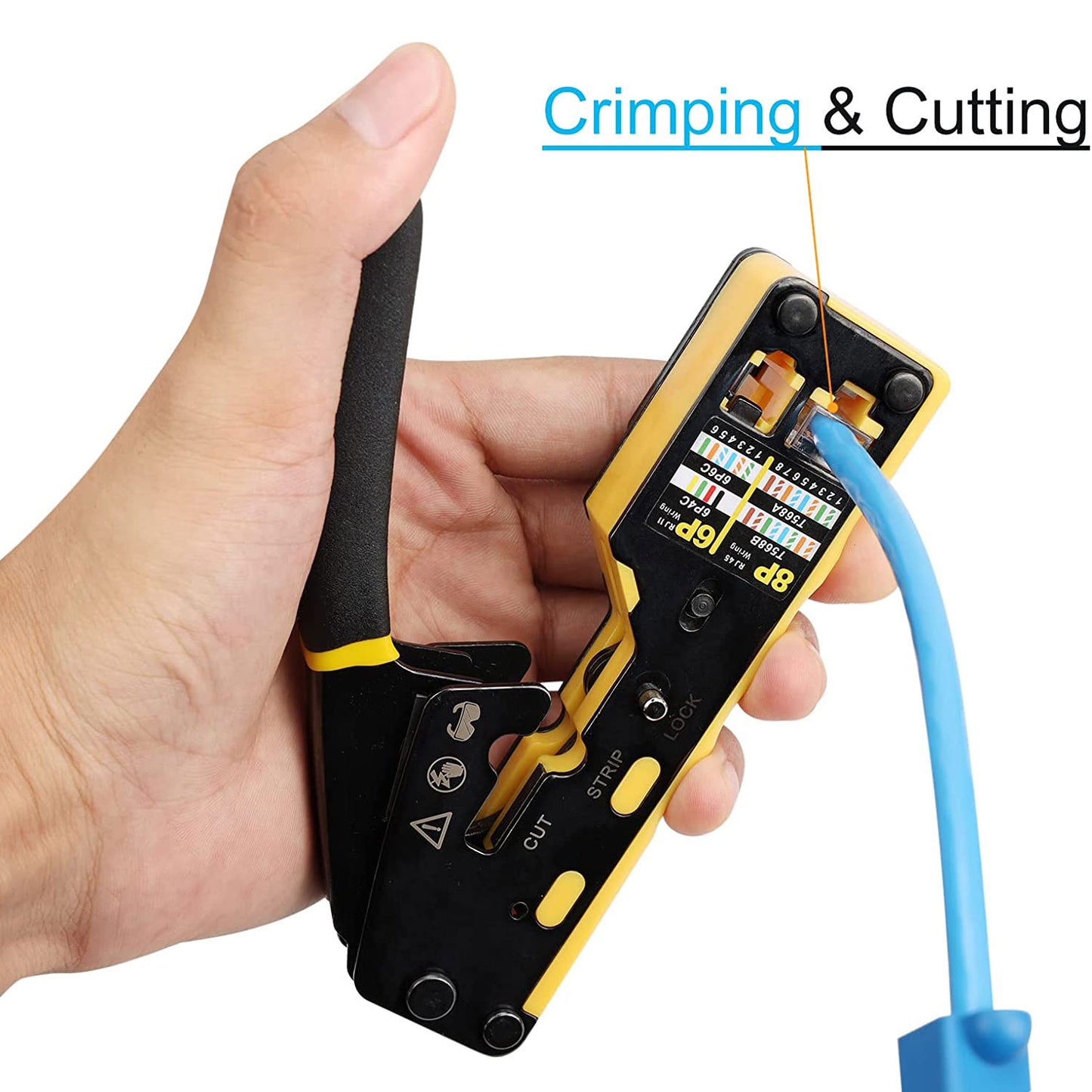 Herramienta de crimpado RJ45, cortador de crimpado de paso para Cat6, Cat5, Cat5e, 8P8C, conector Modular, Ethernet, todo en uno