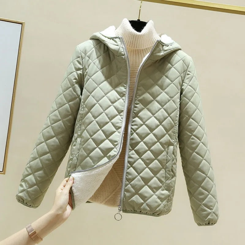 Chaqueta para mujer, moda invierno, de algodón, polar, acolchada, gruesa con capucha