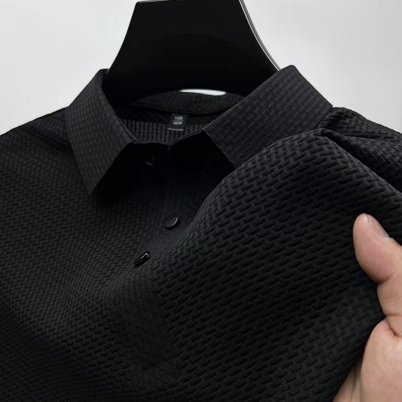 Polo de manga corta para hombre, camiseta transpirable de seda de hielo, ropa de marca, moda de negocios, Lop-up, novedad de verano