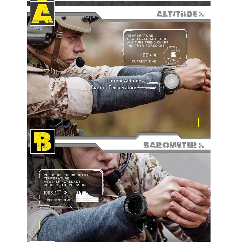 Reloj deportivo digital para hombre, tipo militar, altímetro, barómetro, brújula, waterproof