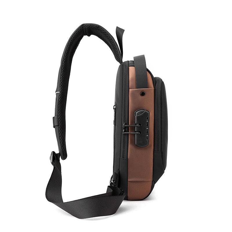 Bolso de pecho para hombre, bandolera impermeable con puerto USB, antirrobo, de viaje, diseño lujoso y moderno.