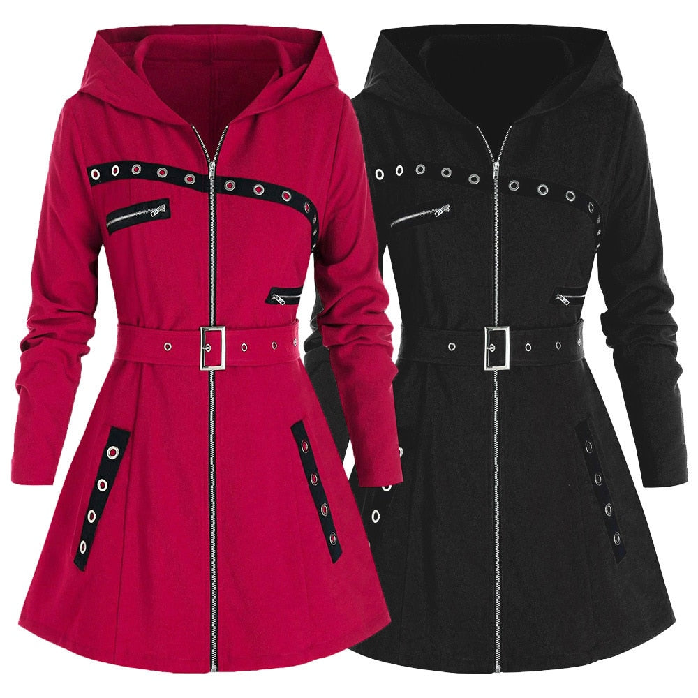 Abrigo largo con estampado gótico de manga larga, otoño invierno,con capucha