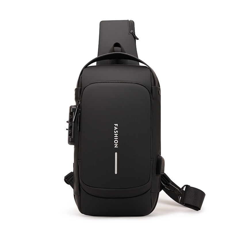 Bolso de pecho para hombre, bandolera impermeable con puerto USB, antirrobo, de viaje, diseño lujoso y moderno.