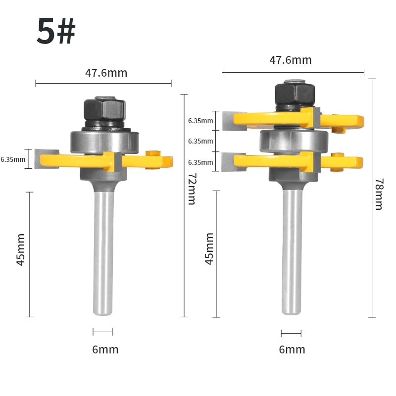 Fresa para carpintería, 2 piezas, 47MM, enrutador de montaje 1-7/8 T & G, para Molino de madera