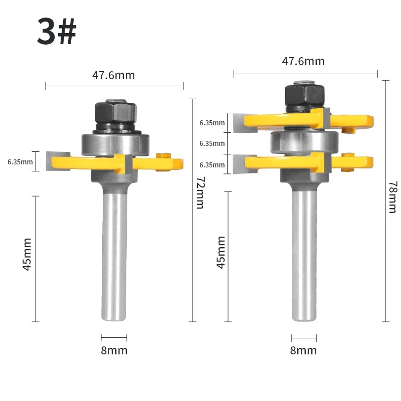 Fresa para carpintería, 2 piezas, 47MM, enrutador de montaje 1-7/8 T & G, para Molino de madera