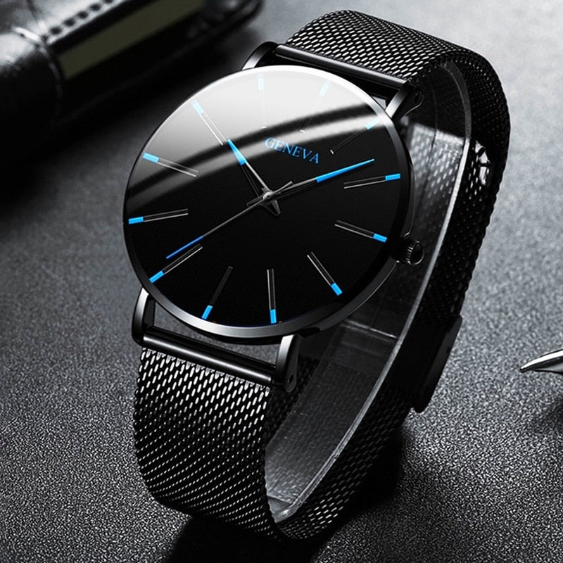 Reloj de moda minimalista, reloj de cuarzo con correa de malla de acero inoxidable