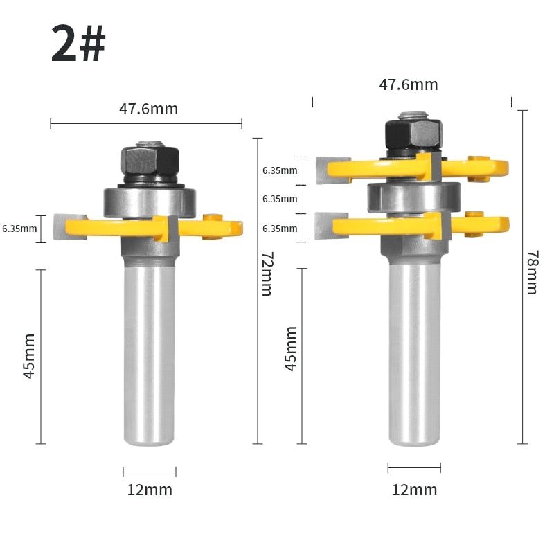 Fresa para carpintería, 2 piezas, 47MM, enrutador de montaje 1-7/8 T & G, para Molino de madera