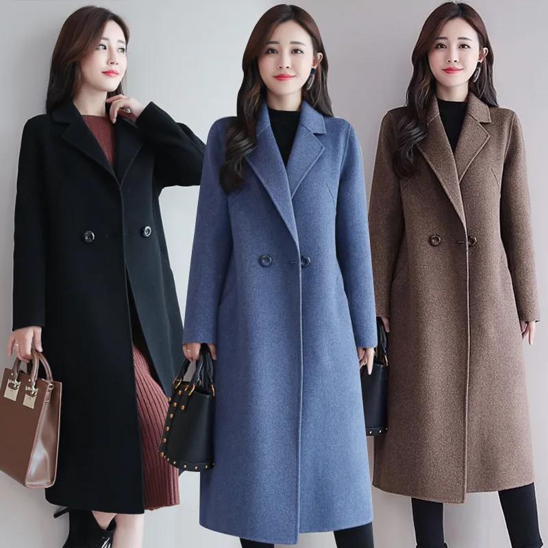 Abrigo de lana moda otoño e invierno para mujer, largo, holgado, elegante.
