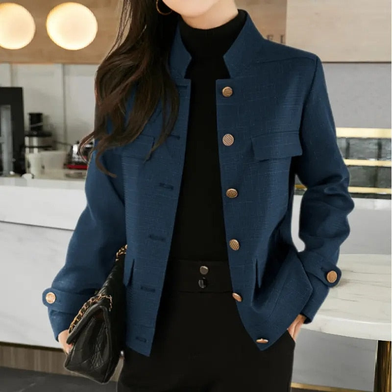 Abrigo de cuello alto para mujer, otoño invierno, tops cortos estilo vaquero