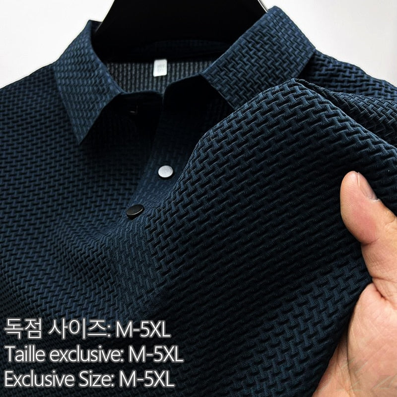 Polo de manga corta para hombre, camiseta transpirable de seda de hielo, ropa de marca, moda de negocios, Lop-up, novedad de verano