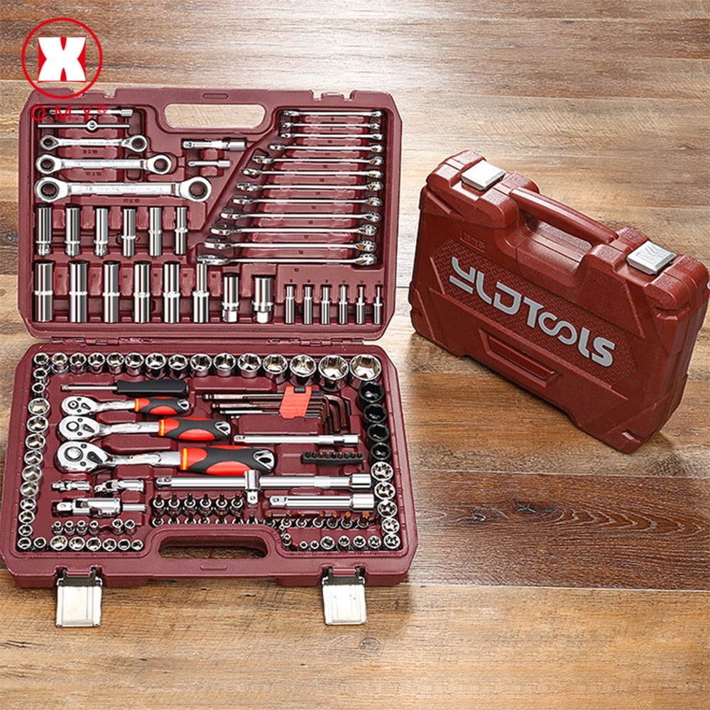 Juego de herramientas de mano para reparación de automóviles, caja de herramientas mecánicas para el hogar, juego de llaves de vaso de 1/4 pulgadas, Kit de reparación de destornillador de trinquete