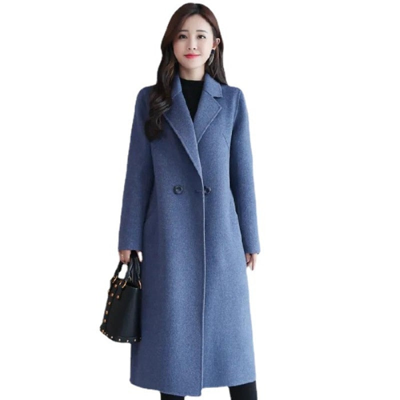 Autumn Winter New Fashion Wool Coat Women Luxury Brand Long Loose Double Breasted Very Warm Wool Coat Elegant Plus Size XL