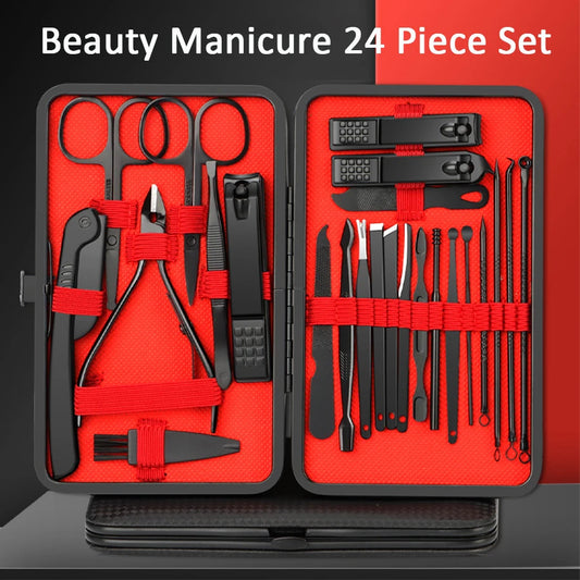 Kit de 7/10/12/18/20/24 piezas para manicura profesional, de acero inoxidable, para manos y pies, estuche de curo portatil.