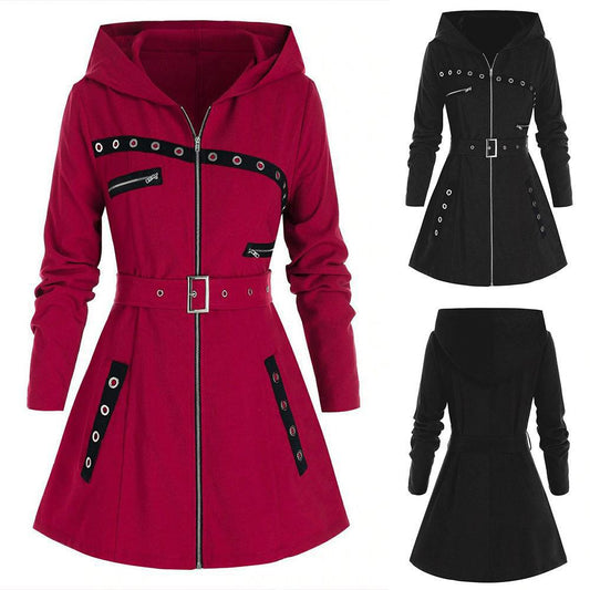 Spring Autumn Long Sleeve Gothic Punk Print Long Coat Women Long Hoodies Jackets Female Streetwear Zipper Cosplay Clothes