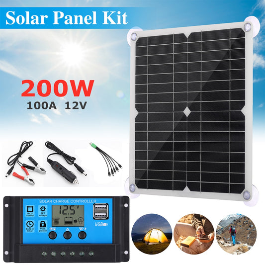 1Set 200W Solar Panel Kit 12V Battery Charger 100A Controller Solar Charger Portable Flexible Sun Power Solar Panel Charger