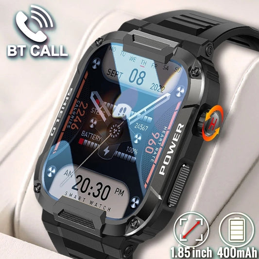 Reloj inteligente militar resistente para hombre, dispositivo resistente al agua Ip68, con llamadas por Bluetooth y voz ia de 1,85 pulgadas, para Android e IOS